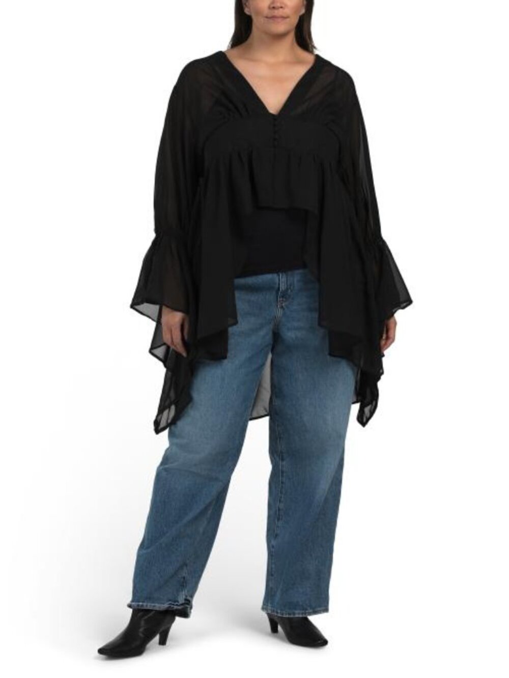 US TOGETHER Plus Sheer Peplum Blouse